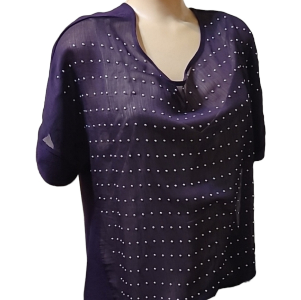 Signature Studio Women's Purple Pullover Blouse With Silver Studs
